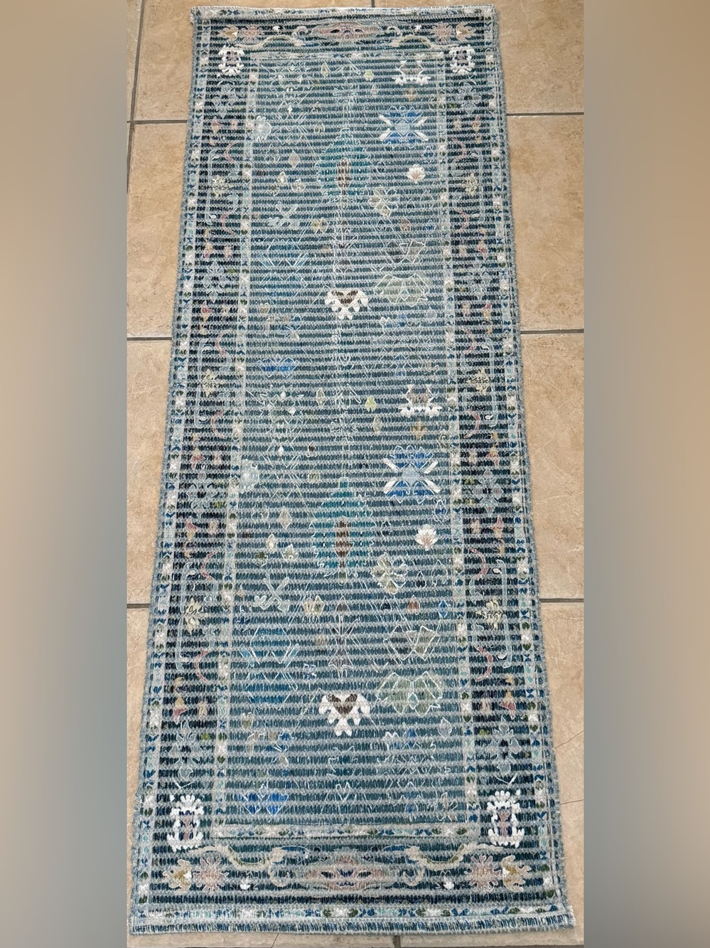 Anthropologie Norse Woven Bath Mat Runner Blue Teal Boho 58 x 21
